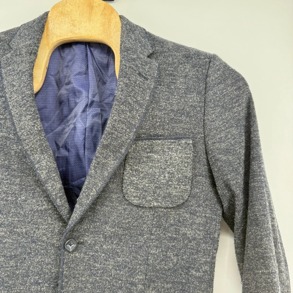 1 Like No Other Knit Blazer S/38 Gray Marled Two-Button Patch Pocket Cotton Wool